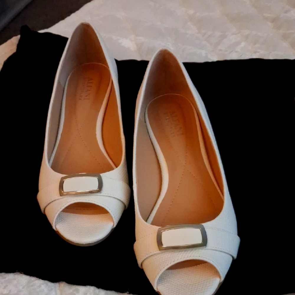 Alfani White Peep-Toe Flats with Silver Accent